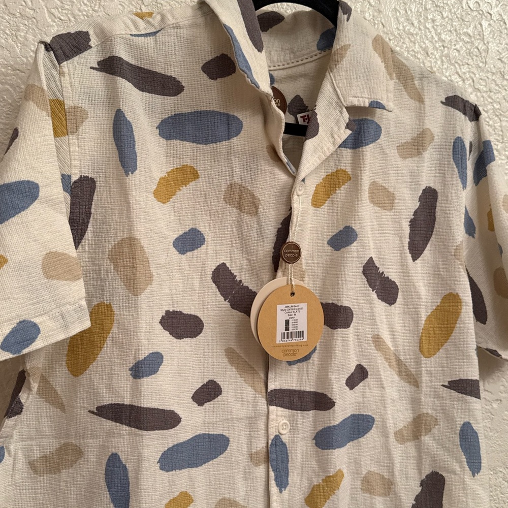 Common People Brushstroke Shirt Men’s M Multicolor Camp Collar Resort NWT Resort - Picture 7 of 16
